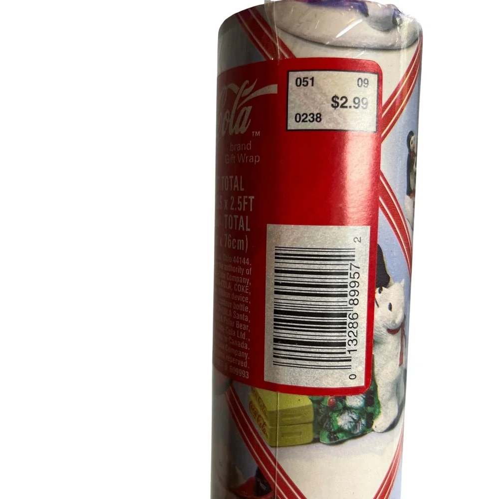 Vintage‎ 1997 Coca-Cola Polar Bear Christmas Wrapping Paper 50 Sq Ft Gift Wrap